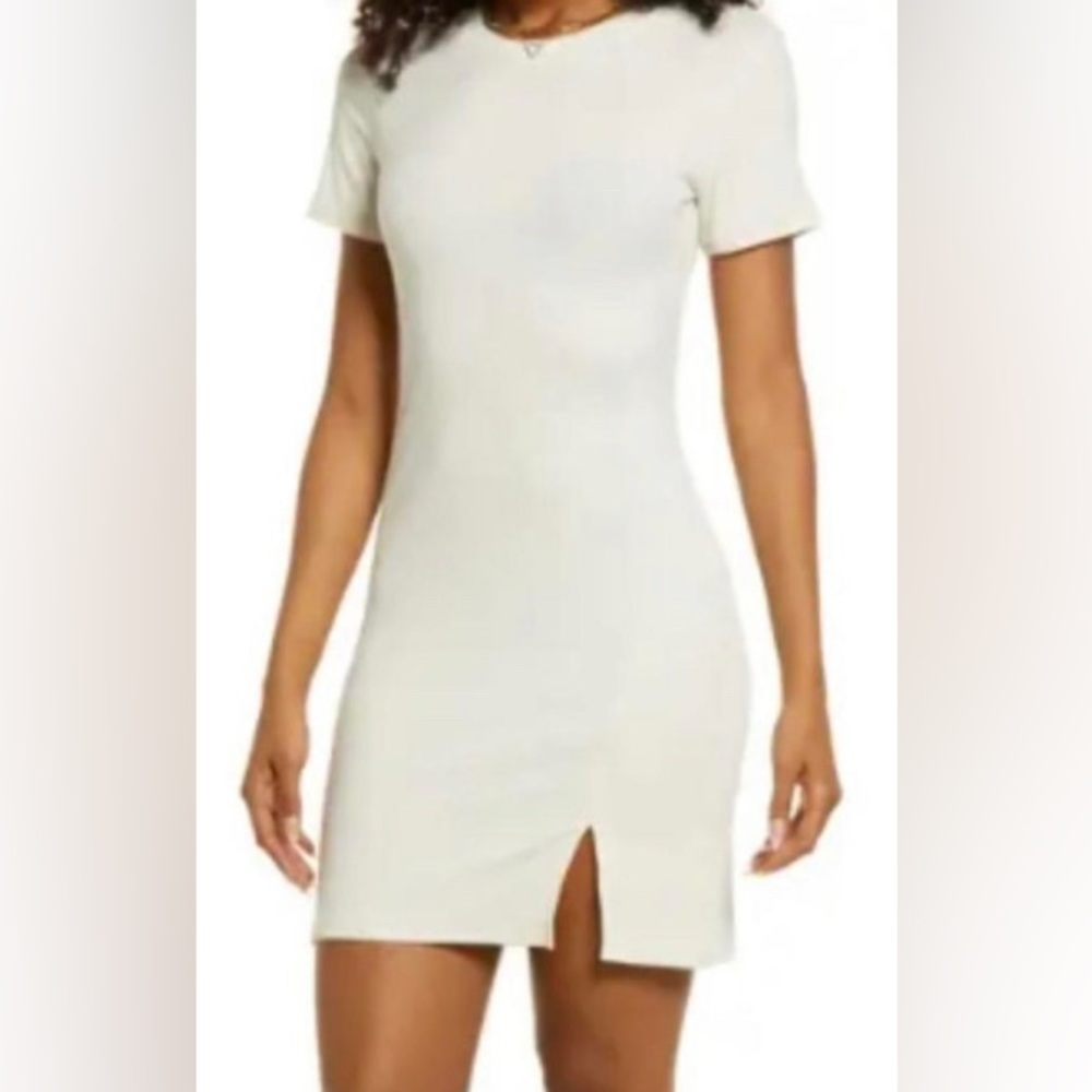 BP. Front Slit Ribbed T-Shirt Dress